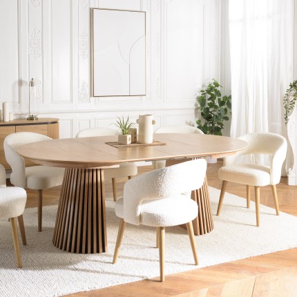 Extendable round dining table L120/160/200, decorative finish and natural oak - SYA