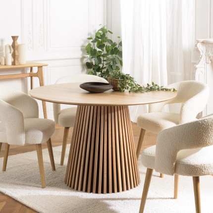 Round dining table D120 with decorative finish and natural oak legs with striated pattern - SYA