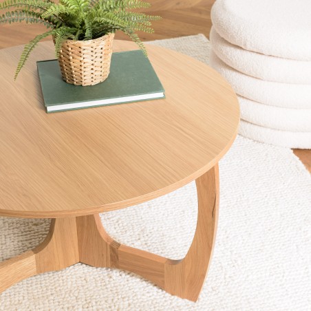 Round coffee table D80 with decorative finish and natural oak openwork base - SYA