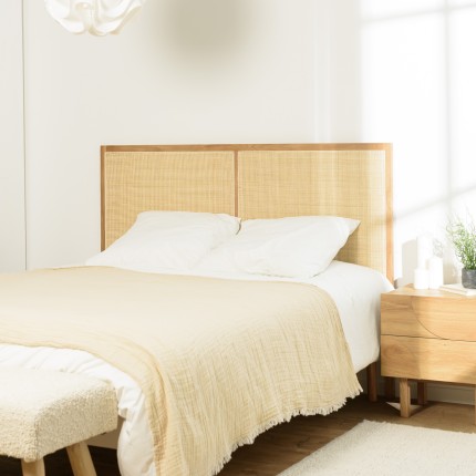 Tête de lit en rotin naturel et chêne massif pour lits 140/160cm - SYA