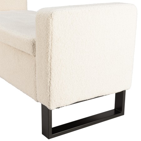 Ecru bouclé fabric bench with storage and black metal legs - LEOPOLD