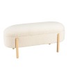 Ecru bouclé fabric bench with storage and wooden legs - LEOPOLD