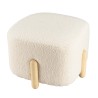 Ecru bouclé fabric pouffe with wooden legs - LEOPOLD