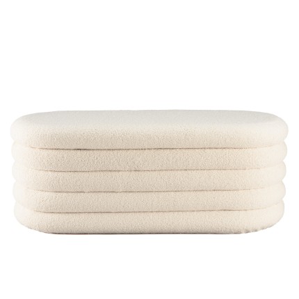 Ecru bouclé fabric bench with storage - LEOPOLD