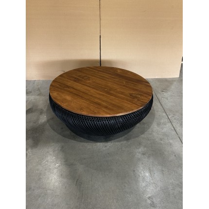 SECOND HAND - Round coffee table 100x100cm in black rattan with removable top