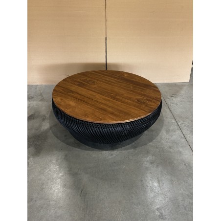 SECOND HAND - Round coffee table 100x100cm in black rattan with removable top