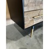 SECOND HAND - Black TV stand with 6 drawers, Scandi-style, in inlaid pine with gold metal legs