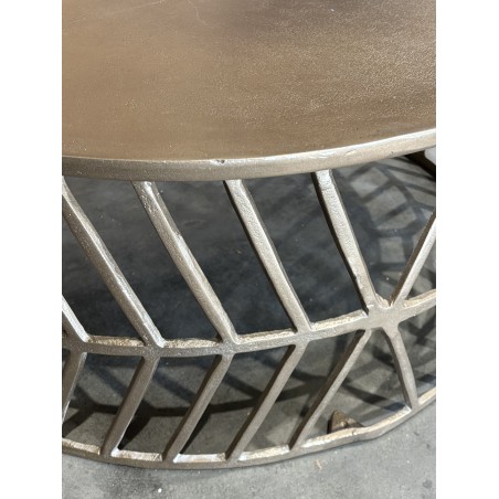 SECONDE MAIN - Table basse ronde 89x89cm aluminium doré piètement graphique