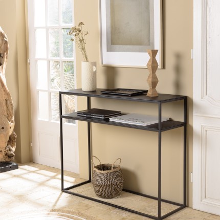SECONDE MAIN - Console 100x35cm aluminium noir pieds métal