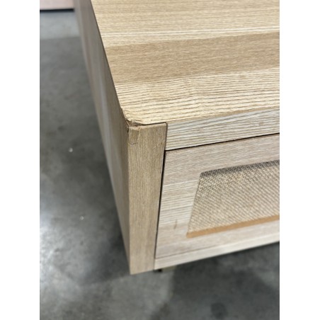 SECONDE MAIN - Table basse 2 tiroirs toile de jute pieds métal doré