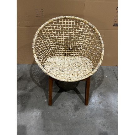 SECOND HAND - Beige armchair with rounded backrest and woven abaca seat