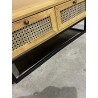 SECOND-HAND - Brown coffee table with 4 drawers, cane effect, black metal legs