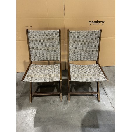 SECOND HAND - Set of 2 folding garden chairs in acacia wood and synthetic rattan