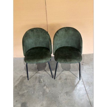 SECONDE MAIN - Lot de 2 chaises velours vert sapin dossier arrondi pieds acier