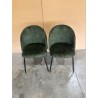 SECOND-HAND - Set of 2 pine green velvet chairs with rounded backs and steel legs