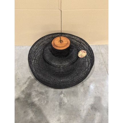 SECONDE MAIN - Suspension "double" 90x90cm en rotin couleur noire et teck