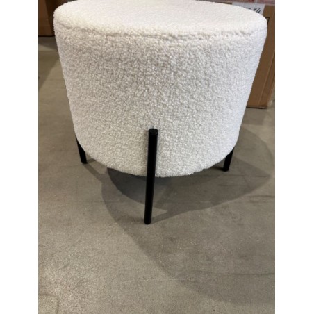 SECOND-HAND - Round stool 40x40cm white bouclé fabric with black metal legs