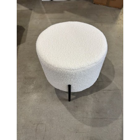 SECOND-HAND - Round stool 40x40cm white bouclé fabric with black metal legs