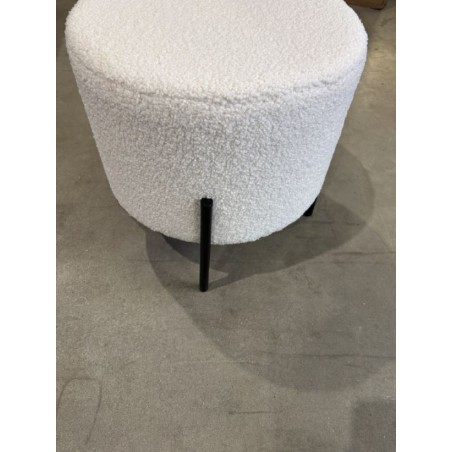 SECONDE MAIN - Tabouret rond 40x40cm tissu bouclette blanc pieds métal noir