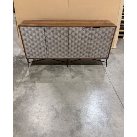 SECONDE MAIN - Buffet en bois de manguier 4 portes motifs ethniques