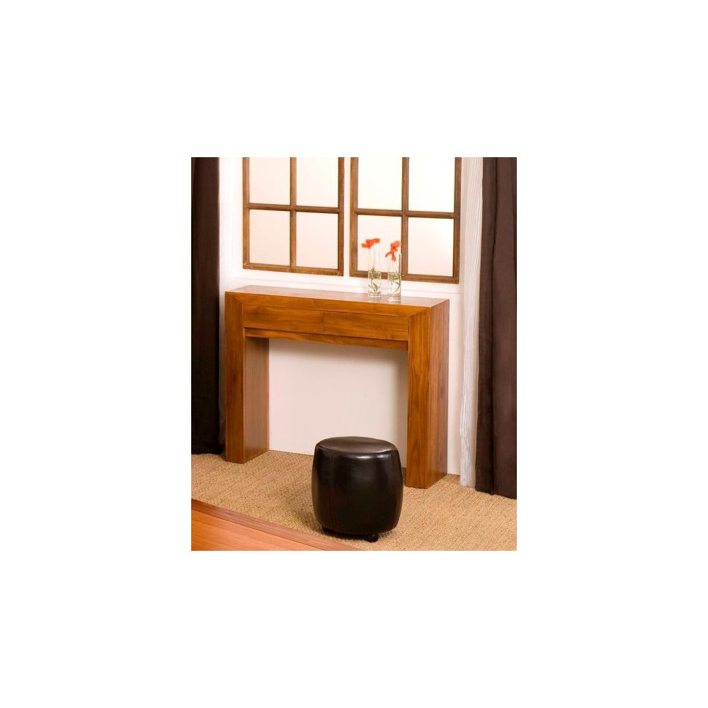 Modern Brown Teak Wood Console Table with 2 Drawers Modern Brown Teak Wood Console Table with 2 Drawers