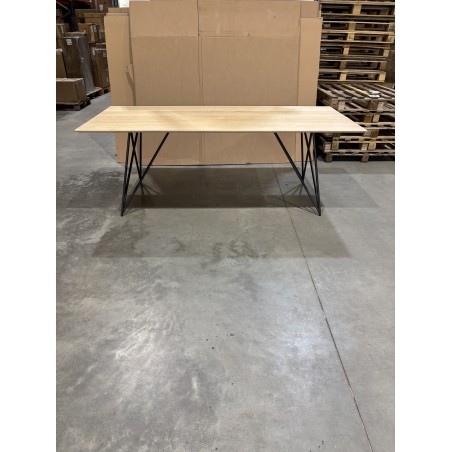 SECONDE MAIN - Table à manger rectangulaire 220x100cm bois chêne pieds épingles croisés métal noir
