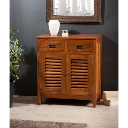 API Brown Teak Wood Sideboard with 2 Louvered Doors and 2 Drawers