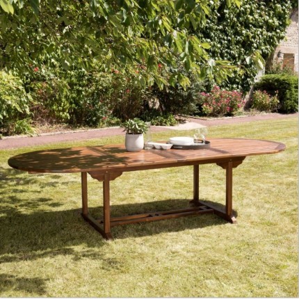 MAEVA - Table ovale double extension 200/300*120 en bois Teck huilé