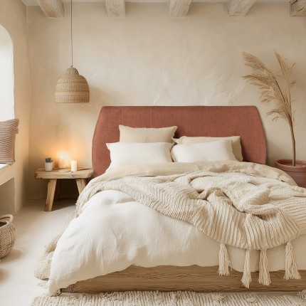 Upholstered headboard for 140/160 cm beds in terracotta/orange