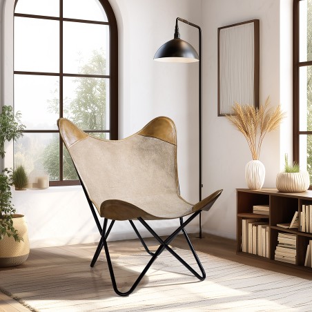 Butterfly chair in canvas and leather - Marcel Collection