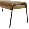 Brown leather upholstered bench with steel legs