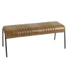 Banc matelassé en cuir marron et pieds acier