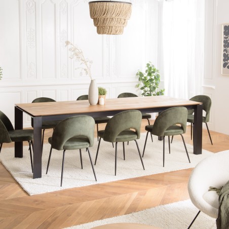 Table à manger ext. 250/350x100cm teck recyclé pieds métal