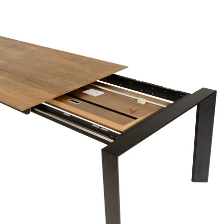 Table à manger ext. 250/350x100cm teck recyclé pieds métal