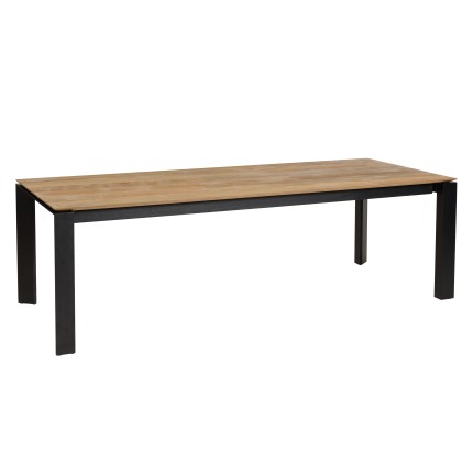 Outdoor dining table 250/350x100cm recycled teak with metal legs