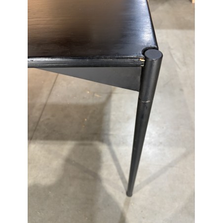 SECOND HAND - Ovoid side table with textured black matt top and black iron legs
