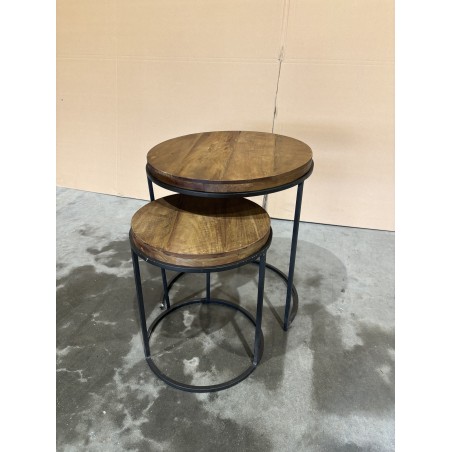 SECONDE MAIN - Set de 2 tables d'appoint rondes gigogne Teck recyclé Acacia