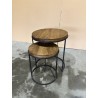 SECONDE MAIN - Set de 2 tables d'appoint rondes gigogne Teck recyclé Acacia