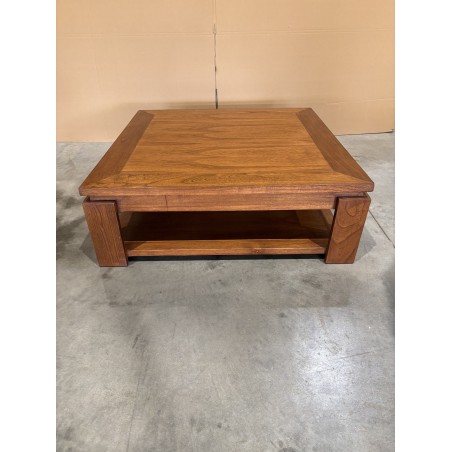 SECOND HAND - Square brown coffee table with shelf, 90x90cm, Mindi wood