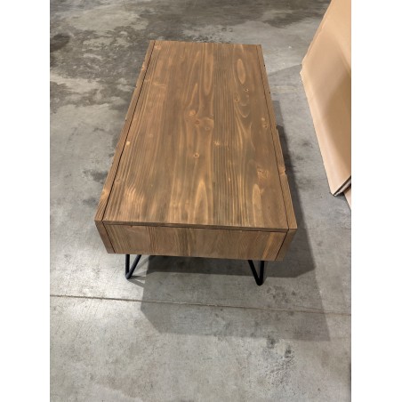 SECONDE MAIN - Table basse en pin et métal bois 1 tiroir
