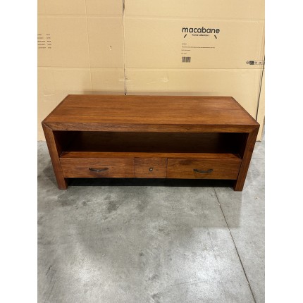 SECONDE MAIN - Meuble TV marron 2 grands tiroirs 1 petit tiroir bois Mindi