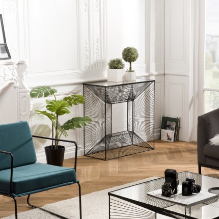 TOD Square Black Metal Console Table with Glass Top