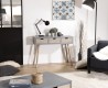 SECONDE MAIN - Console grise 3 tiroirs beiges bois Pin