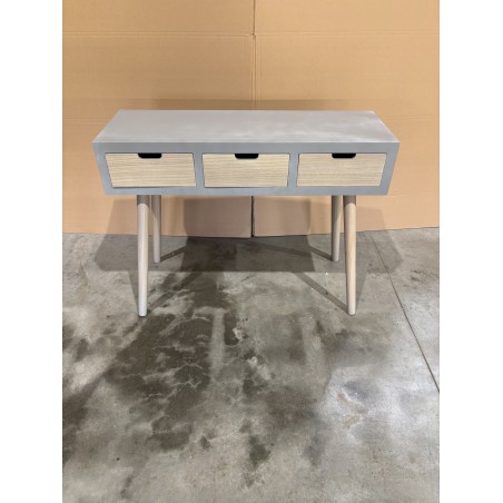 LORENZO Grey Console Table with 3 Beige Drawers