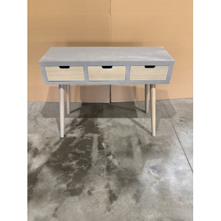 SECONDE MAIN - Console grise 3 tiroirs beiges bois Pin