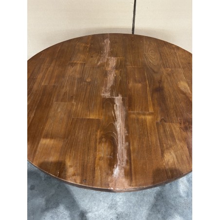 SECONDE MAIN - Table basse coque ronde 100x100cm plateau teck recyclé piétement métal noir