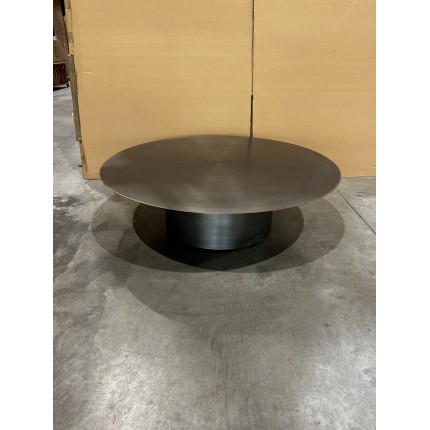 SECONDE MAIN - Table basse ronde 120x120cm en fer noir et bordure dorée