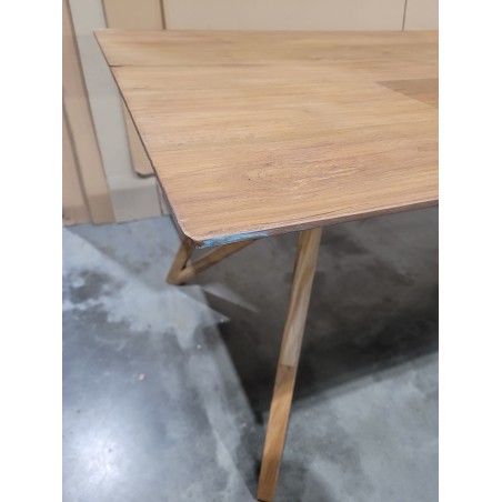SECONDE MAIN - Table à manger rectangulaire 220x100cm bois teck recyclé pieds croisés teck