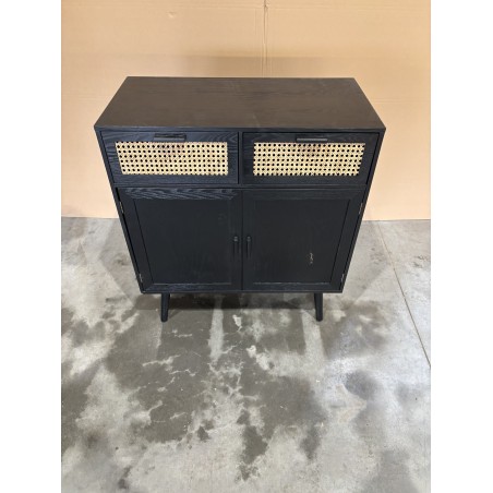 SECONDE MAIN - Buffet bois noir 2 tiroirs cannage 2 portes
