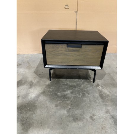 ALMA Black Bedside Table 1 Drawer Dark Brown Metal Legs